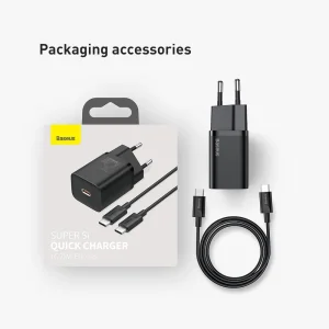 Зарядно BASEUS Super Si, 220V, 25W, 1C, с кабел от USB-C към USB-C, TZCCSUP-L01, Черен 5