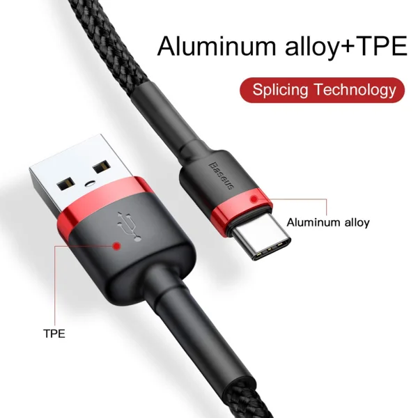 Baseus USB-A to USB-C Cable, 3A, 1m, CAFULE, CATKLF-B91, Black - Red 4
