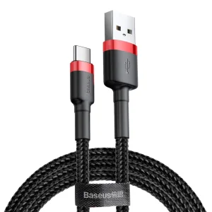Кабел Baseus USB-А  към USB-C, 3A, 1m, CAFULE, CATKLF-B91, Черен - червен