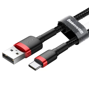 Baseus USB-A to USB-C Cable, 3A, 1m, CAFULE, CATKLF-B91, Black - Red 3