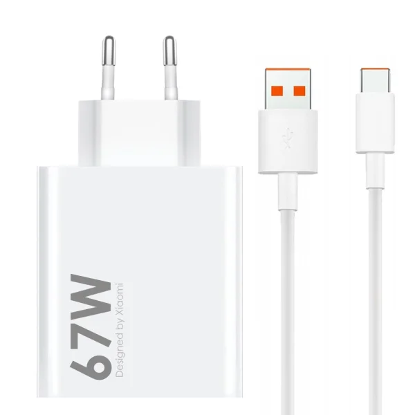 Зарядно Xiaomi MDY-12-EH USB-A 67W Travel Charger, с кабел от USB-A към USB-C 6.2A, Бял 1