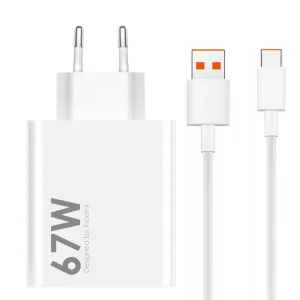 Зарядно Xiaomi MDY-12-EH USB-A 67W Travel Charger, с кабел от USB-A към USB-C 6.2A, Бял