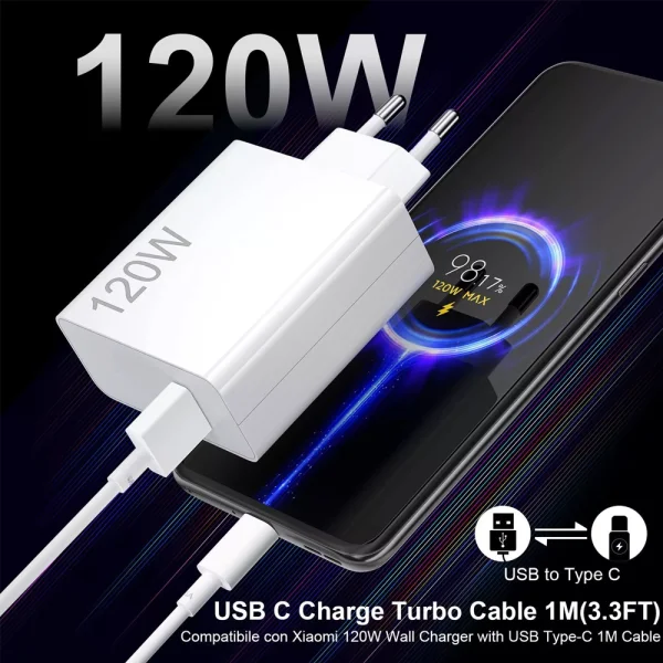 Зарядно Xiaomi MDY-14-EE USB-A 120W Travel Charger, с кабел от USB-A към USB-C 6A, Бял 2