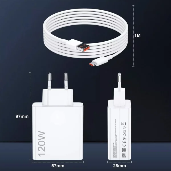 Зарядно Xiaomi MDY-14-EE USB-A 120W Travel Charger, с кабел от USB-A към USB-C 6A, Бял 4