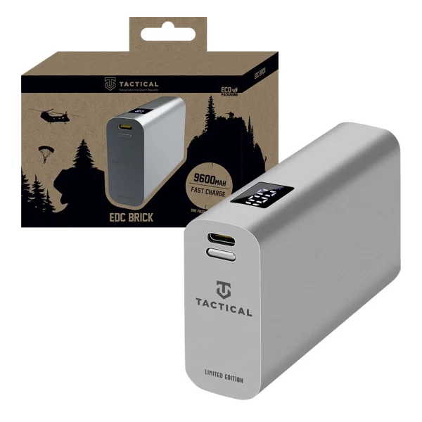 External Battery Tactical EDC Brick 9600mAh, Power Bank, Silver 1