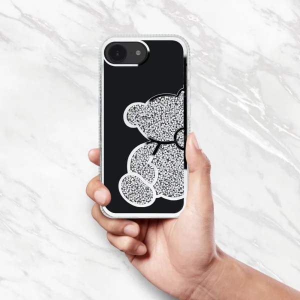 Shockproof Teddy Bear Case for iPhone 16e/17e, Silver 2