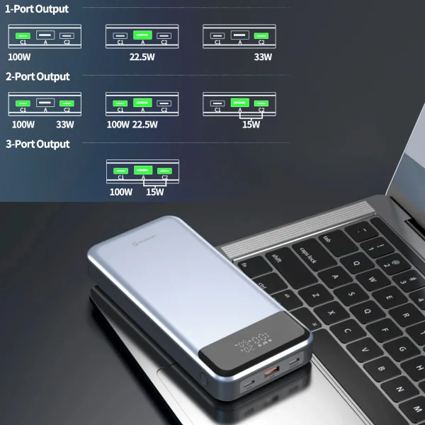 External battery SWISSTEN for laptop, 30000 mAh, 133W, PD, Gray 2