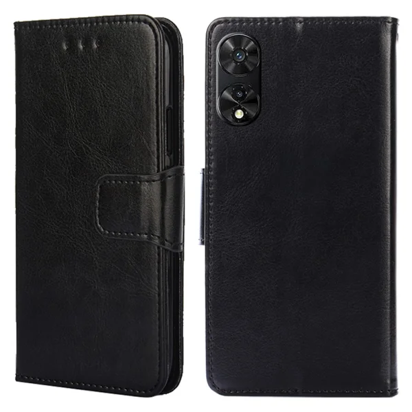 Crazy Horse Leather Wallet Case for TCL 505, Black 1