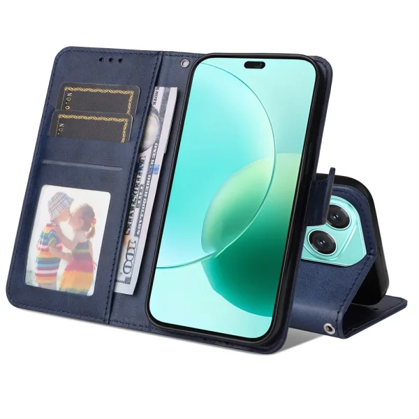 Калъф Тефтер Leather Wallet Stand за Honor 400 Lite, Син 2