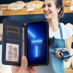 Калъф Тефтер Leather Wallet Stand за Honor 400 Lite, Син 5