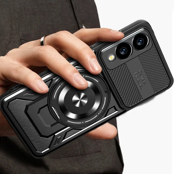 Удароустойчив калъф Magnetic Rotating Kickstand за Samsung Galaxy S25 Edge, Черен 5