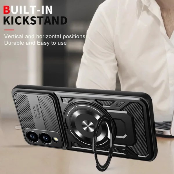 Удароустойчив калъф Magnetic Rotating Kickstand за Samsung Galaxy S25 Edge, Черен 2