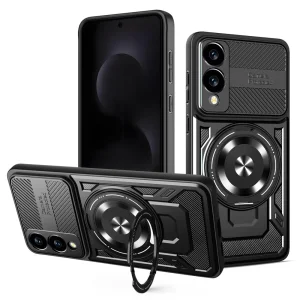 Удароустойчив калъф Magnetic Rotating Kickstand за Samsung Galaxy S25 Edge, Черен