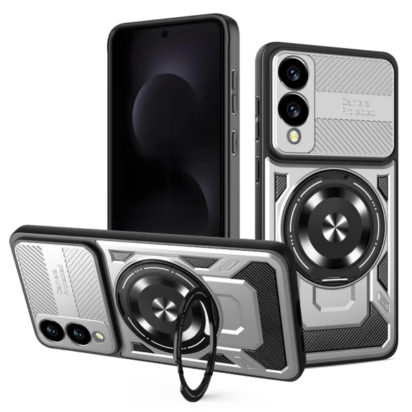 Удароустойчив калъф Magnetic Rotating Kickstand за Samsung Galaxy S25 Edge, Сив 1