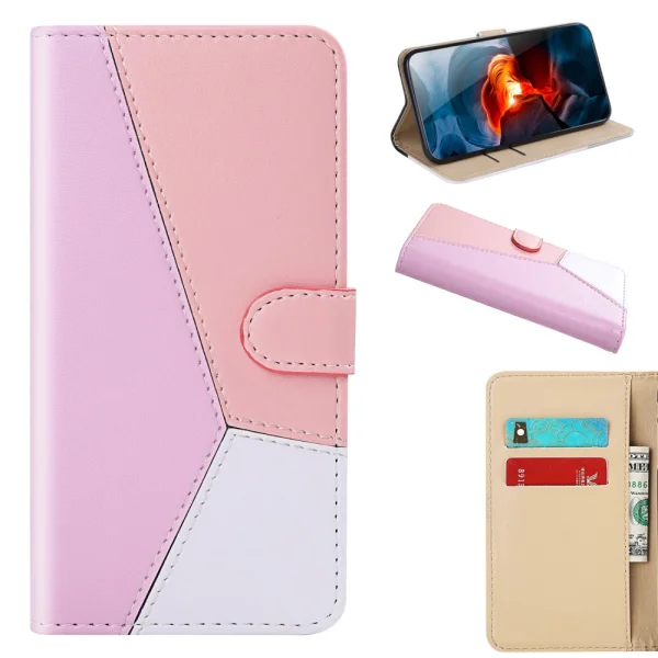 Калъф Тефтер Wallet Tri-color за Samsung Galaxy A22 4G, Лилав, Розов, Бял 5