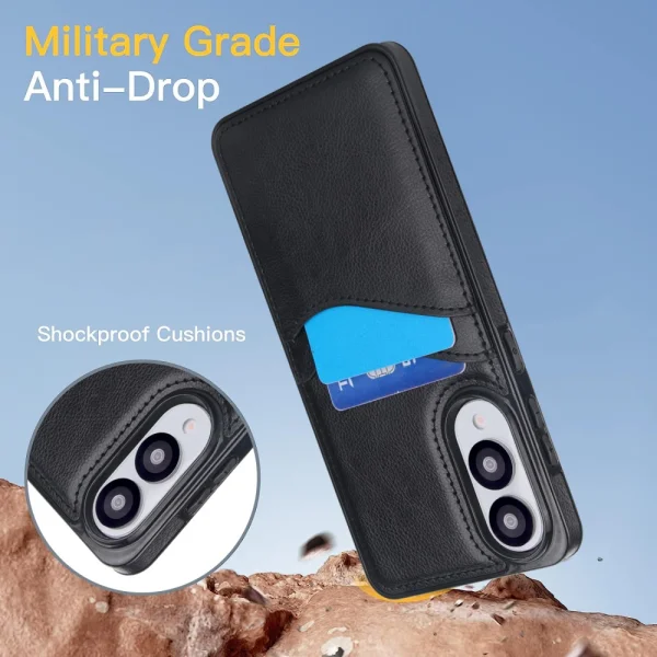 Удароустойчив калъф Leather Card Slot за Samsung Galaxy S25 Edge, Черен 4