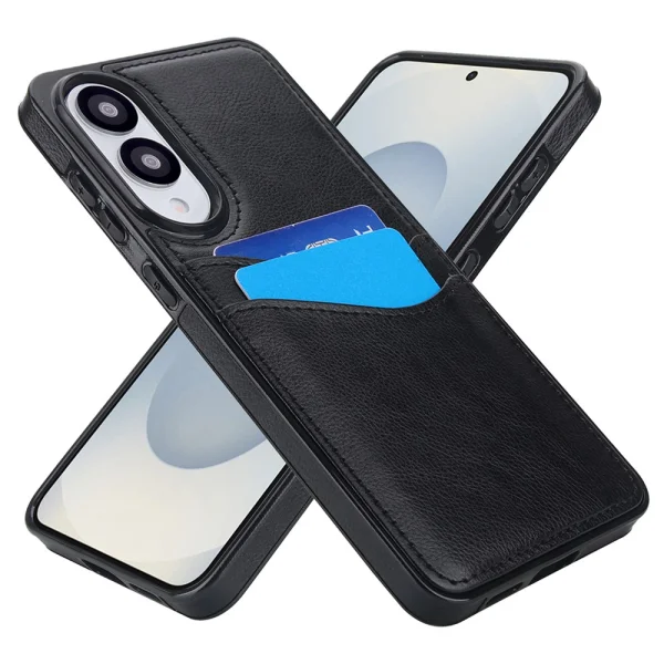 Удароустойчив калъф Leather Card Slot за Samsung Galaxy S25 Edge, Черен 1