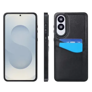 Удароустойчив калъф Leather Card Slot за Samsung Galaxy S25 Edge, Черен 5