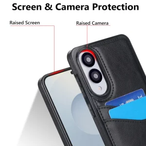 Удароустойчив калъф Leather Card Slot за Samsung Galaxy S25 Edge, Черен 6
