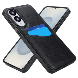 Удароустойчив калъф Leather Card Slot за Samsung Galaxy S25 Edge, Черен