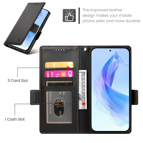 Калъф тефтер Wallet Stand Leather за Honor X8c 4G, Черен 4