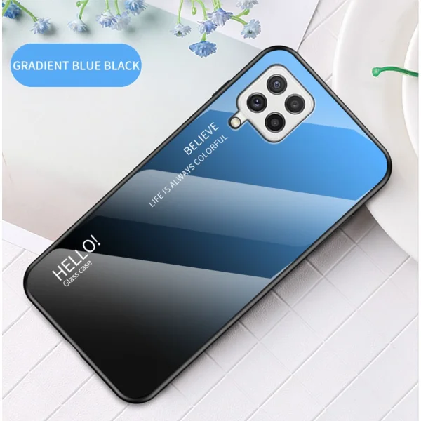 Glass Back Case for Samsung Galaxy A22 4G, Blue-Black 2