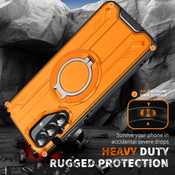 Shockproof case MagSF Kickstand for Samsung Galaxy A56 5G, Rotating Ring, Orange 2