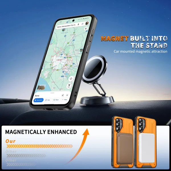 Shockproof case MagSF Kickstand for Samsung Galaxy A56 5G, Rotating Ring, Orange 4