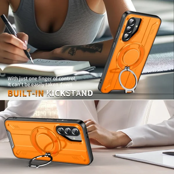 Shockproof case MagSF Kickstand for Samsung Galaxy A56 5G, Rotating Ring, Orange 3