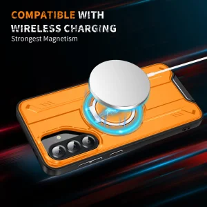 Shockproof case MagSF Kickstand for Samsung Galaxy A56 5G, Rotating Ring, Orange 5