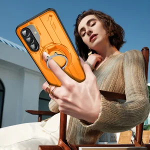 Shockproof case MagSF Kickstand for Samsung Galaxy A56 5G, Rotating Ring, Orange 6