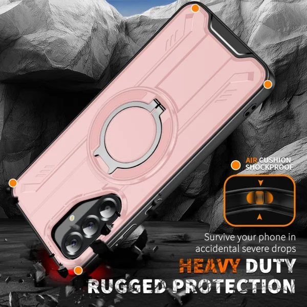 Shockproof case MagSF Kickstand for Samsung Galaxy A56 5G, Rotating Ring, Pink 2