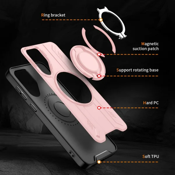 Shockproof case MagSF Kickstand for Samsung Galaxy A56 5G, Rotating Ring, Pink 5