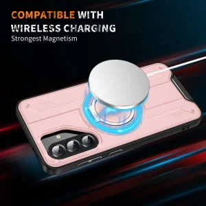 Shockproof case MagSF Kickstand for Samsung Galaxy A56 5G, Rotating Ring, Pink 4