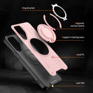 Shockproof case MagSF Kickstand for Samsung Galaxy A56 5G, Rotating Ring, Pink 5