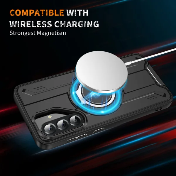 Shockproof MagSF Kickstand Case for Samsung Galaxy A56 5G, Rotating Ring, Black 4