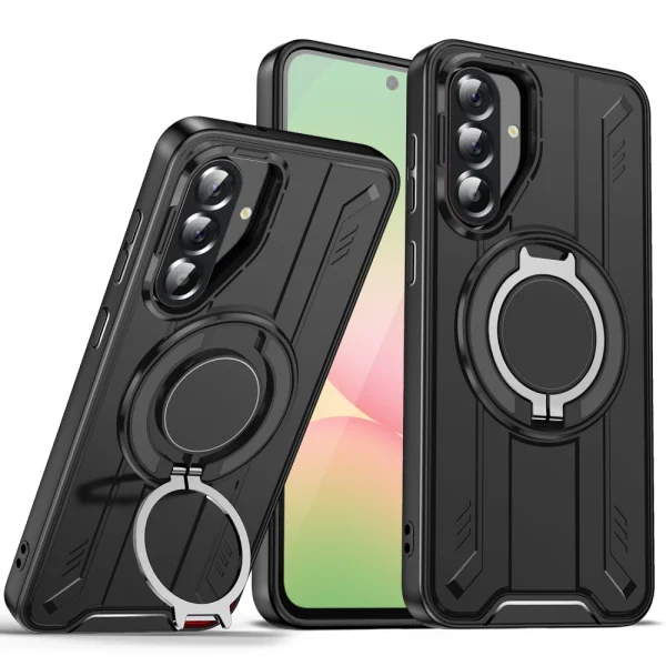 Shockproof MagSF Kickstand Case for Samsung Galaxy A56 5G, Rotating Ring, Black 1