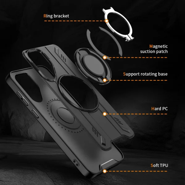 Shockproof MagSF Kickstand Case for Samsung Galaxy A56 5G, Rotating Ring, Black 5