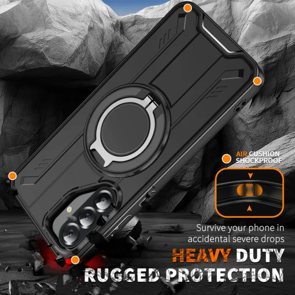 Shockproof MagSF Kickstand Case for Samsung Galaxy A56 5G, Rotating Ring, Black 2
