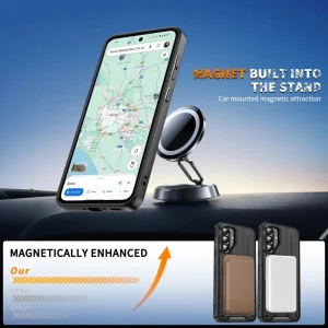 Shockproof MagSF Kickstand Case for Samsung Galaxy A56 5G, Rotating Ring, Black 3