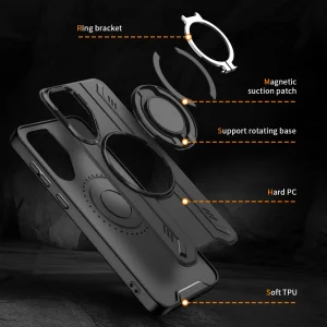 Shockproof MagSF Kickstand Case for Samsung Galaxy A56 5G, Rotating Ring, Black 5