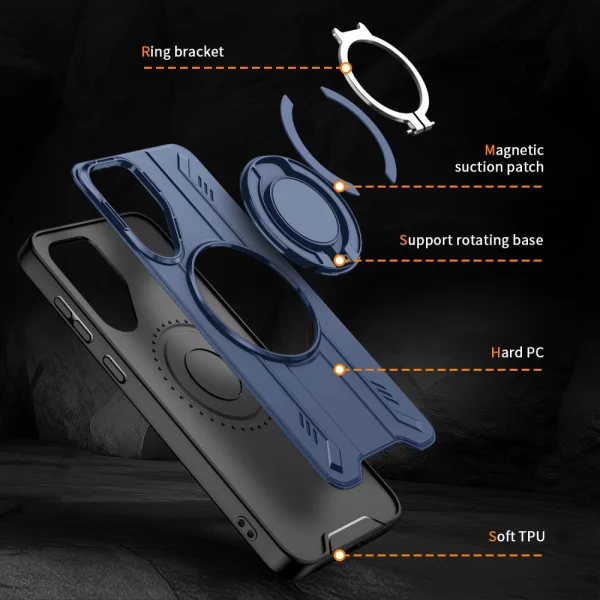 Shockproof MagSF Kickstand Case for Samsung Galaxy A56 5G, Rotating Ring, Blue 5