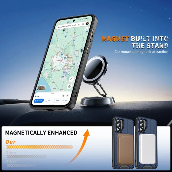 Shockproof MagSF Kickstand Case for Samsung Galaxy A56 5G, Rotating Ring, Blue 4