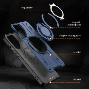 Shockproof MagSF Kickstand Case for Samsung Galaxy A56 5G, Rotating Ring, Blue 5