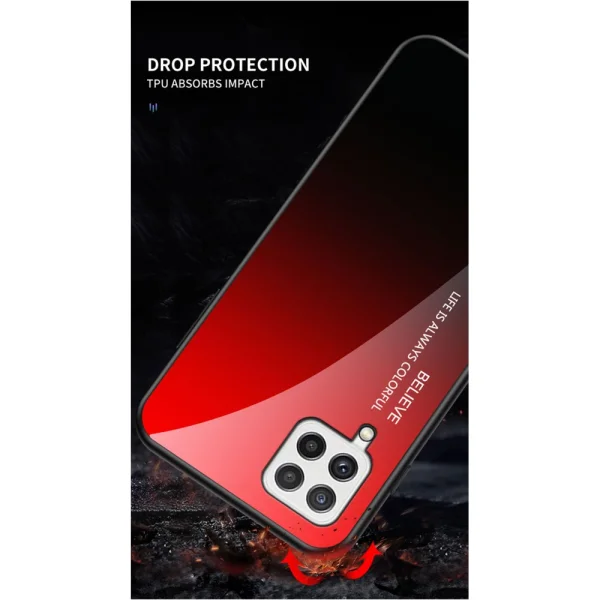 Калъф Гръб Glass за Samsung Galaxy A22 4G, Червен- Черен 4