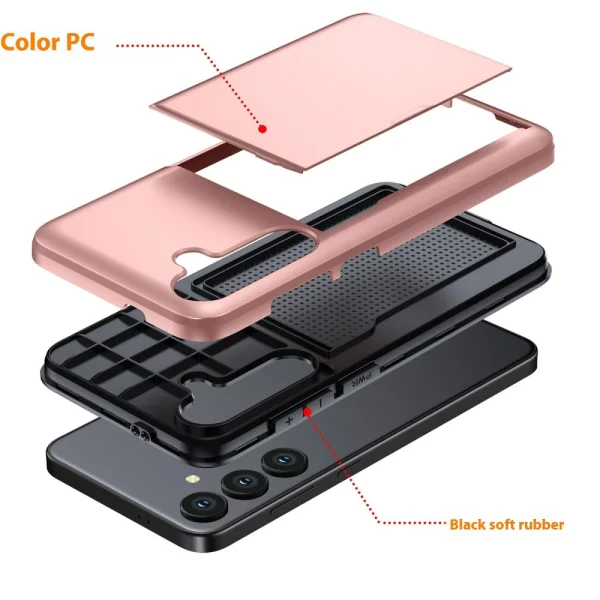Shockproof Sliding Card Case for Samsung Galaxy A56 5G, Rose Gold 4