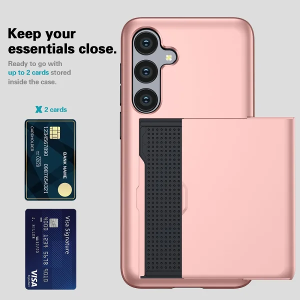 Shockproof Sliding Card Case for Samsung Galaxy A56 5G, Rose Gold 3
