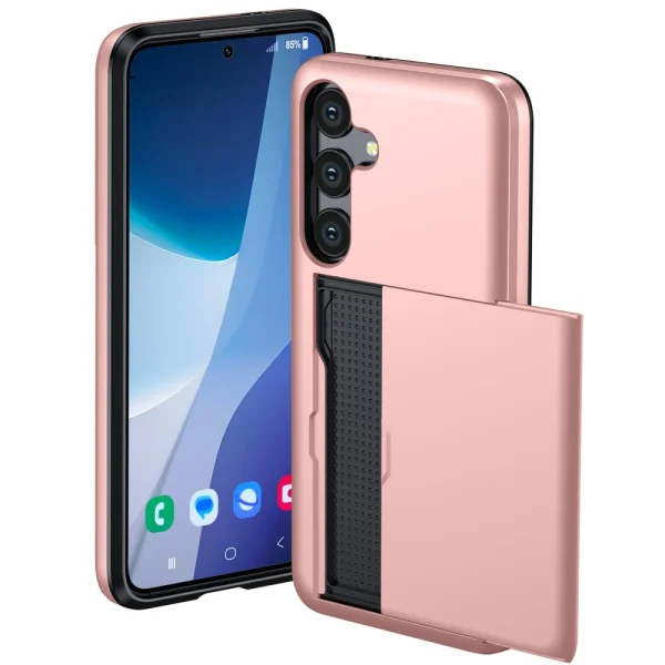 Shockproof Sliding Card Case for Samsung Galaxy A56 5G, Rose Gold 2