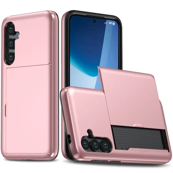 Shockproof Sliding Card Case for Samsung Galaxy A56 5G, Rose Gold 1