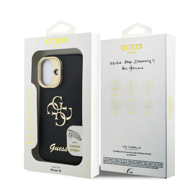 GUESS Case for iPhone 16, PU Grained 4G Logo Stand Camera Frame, GUHCP16SPCS4GSK 6